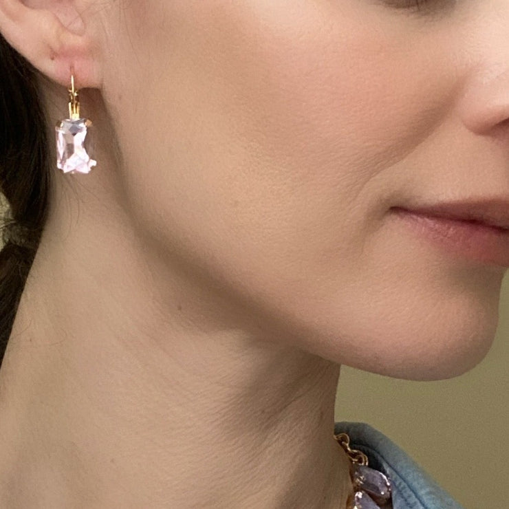 London Emerald Cut Earring-Pink Peony