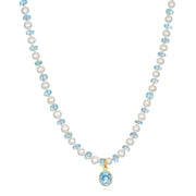 New! Freshwater Pearl & Sky Blue Topaz Necklace