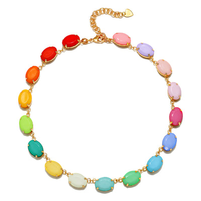 London Oval Cut Necklace-Pastel Rainbow