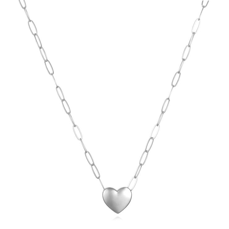 New! Paperclip Heart Necklace-Silver