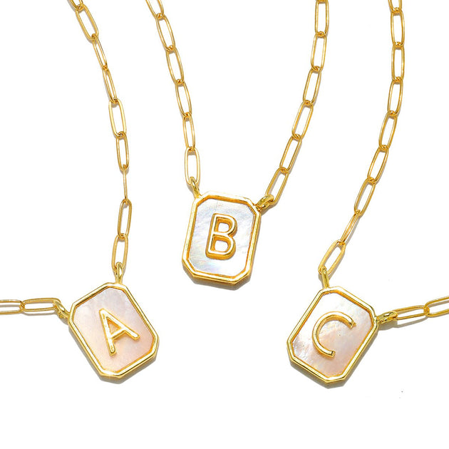New! Mother of Pearl Paperclip Initial Necklace – Amelia Rose Design