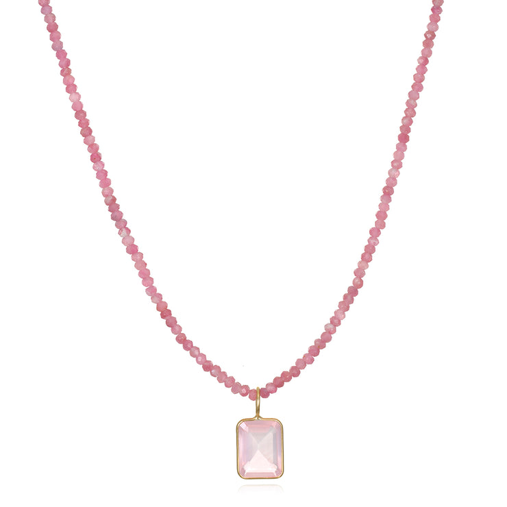 New! Beaded Layering Necklace-Pink Tourmaline