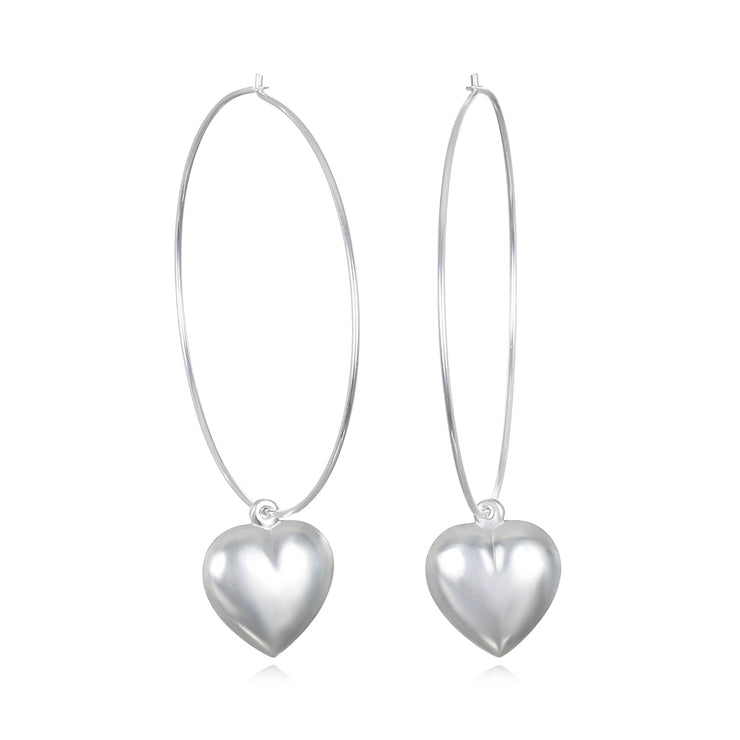 New! Puffy Heart Hoops-Sterling