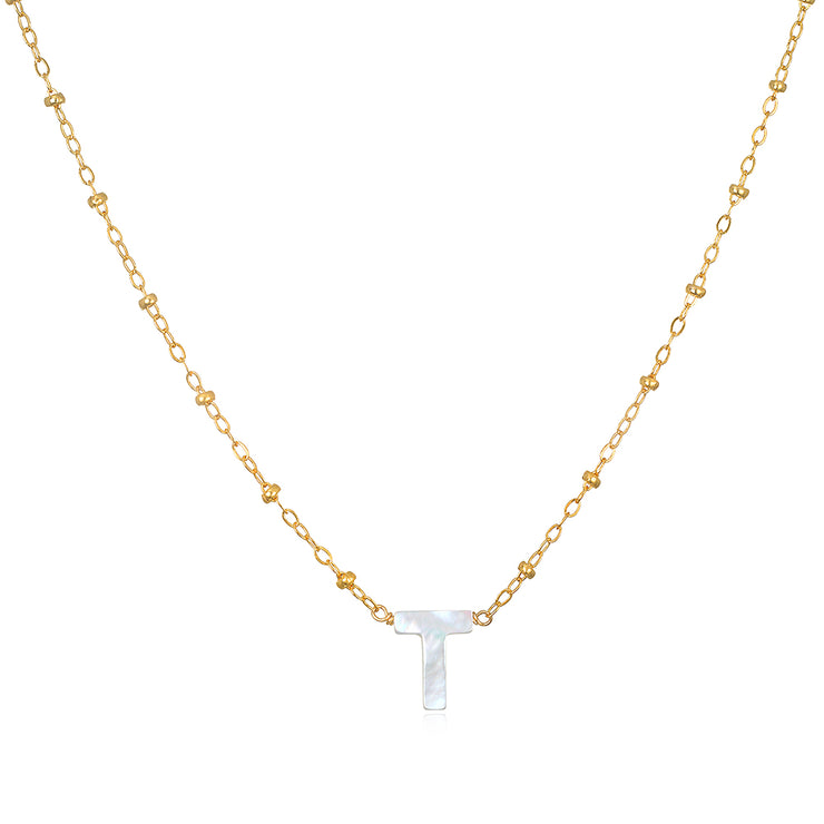 Mother of Pearl Initial Necklace-gold