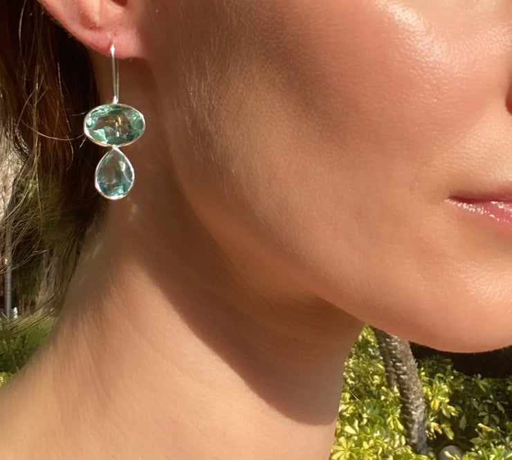 Valencia Teardrop Earring- Aquamarine & Sky Blue Silver