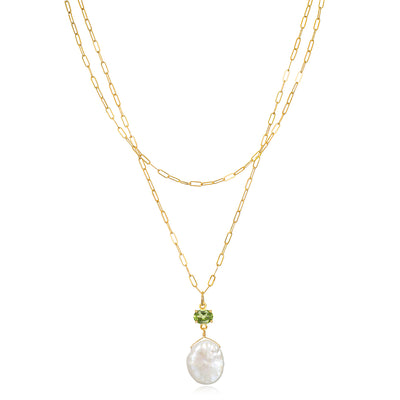 Layered Peridot & Keshi Pearl Necklace