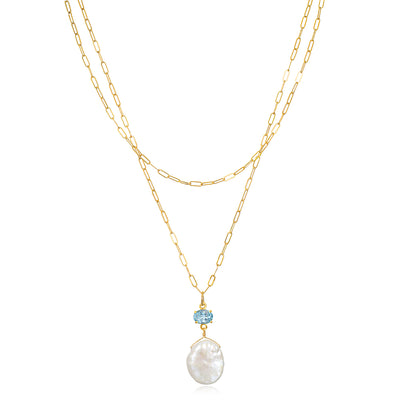 Layered Sky Blue Topaz & Keshi Pearl Necklace