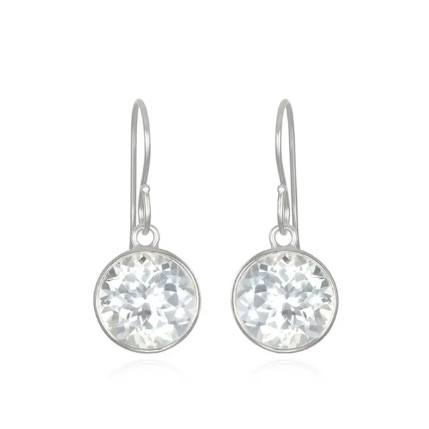 New! Bezeled Round Gem Drop Dangle-White Topaz