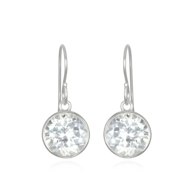 New! Bezeled Round Gem Drop Dangle-White Topaz