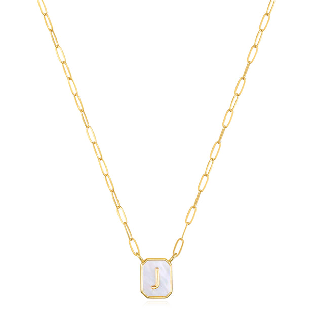 New! Mother of Pearl Paperclip Initial Necklace