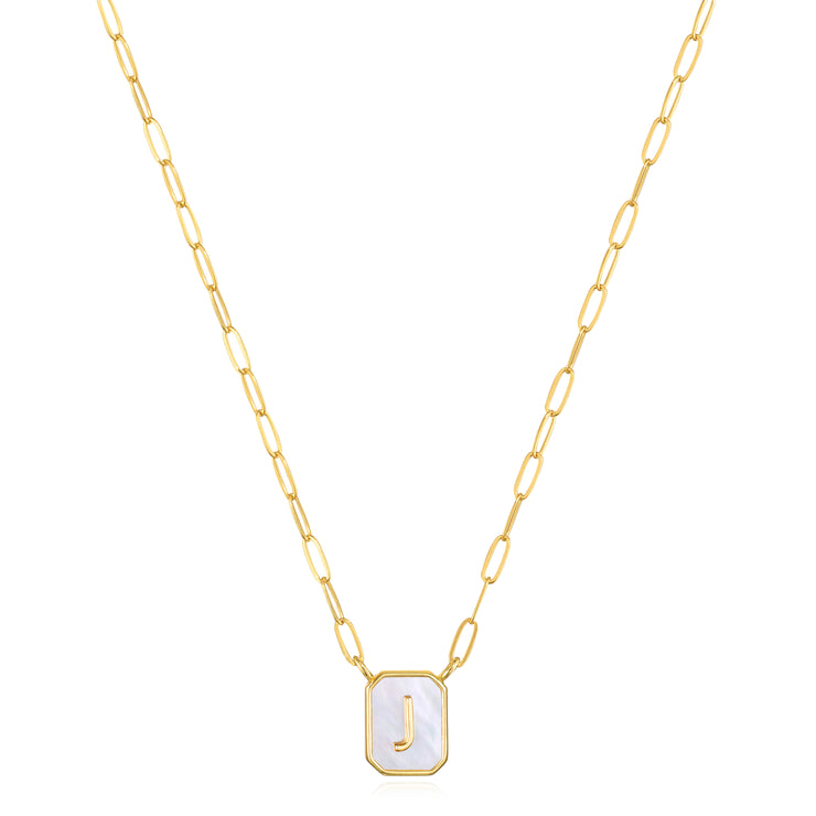 New! Mother of Pearl Paperclip Initial Necklace