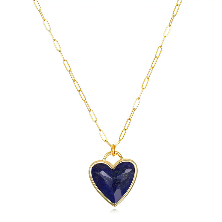 New! Framed Heart Necklace-Lapis