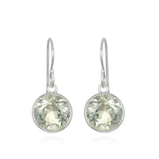 New! Bezeled Round Gem Drop Dangle-Green Amethyst