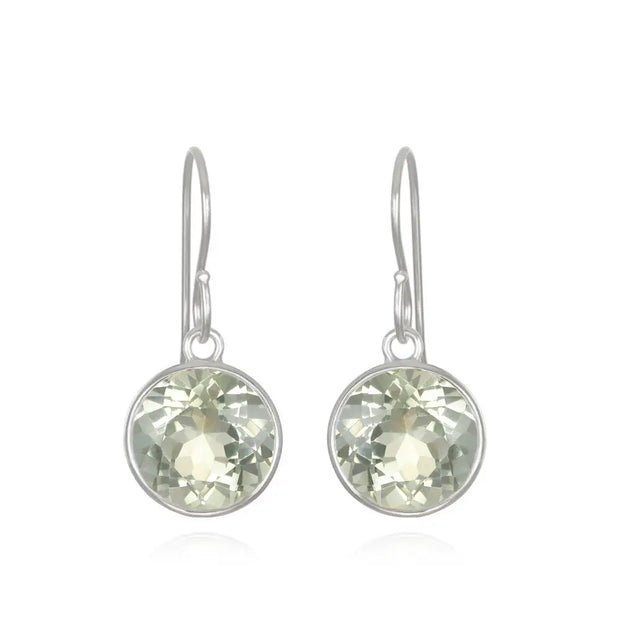 New! Bezeled Round Gem Drop Dangle-Green Amethyst