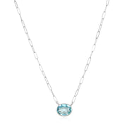 New! Gem Drop Bezel Paperclip Necklace-Blue Topaz