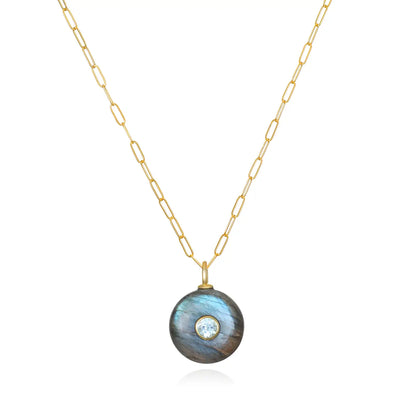 New!  Labradorite & Topaz Petite Coin Necklace