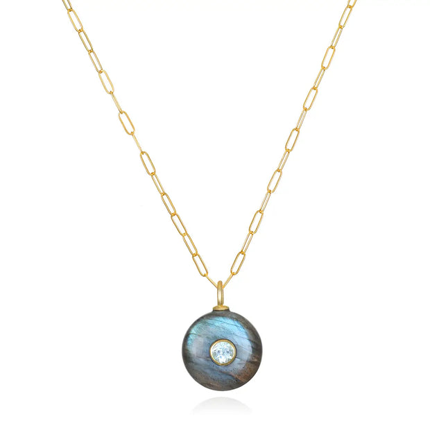 New!  Labradorite & Topaz Petite Coin Necklace