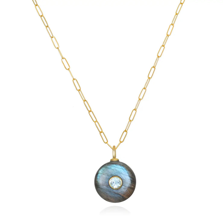 New!  Labradorite & Topaz Petite Coin Necklace
