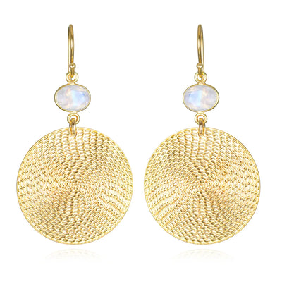 New! Rainbow Moonstone Disc Earrings