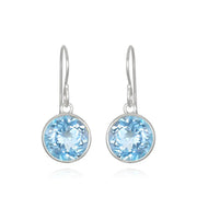 New! Bezeled Round Gem Drop Dangle-Blue Topaz