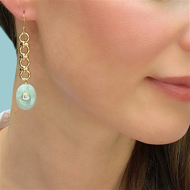 New! Double Gemstone Dangles-Malachite & Topaz