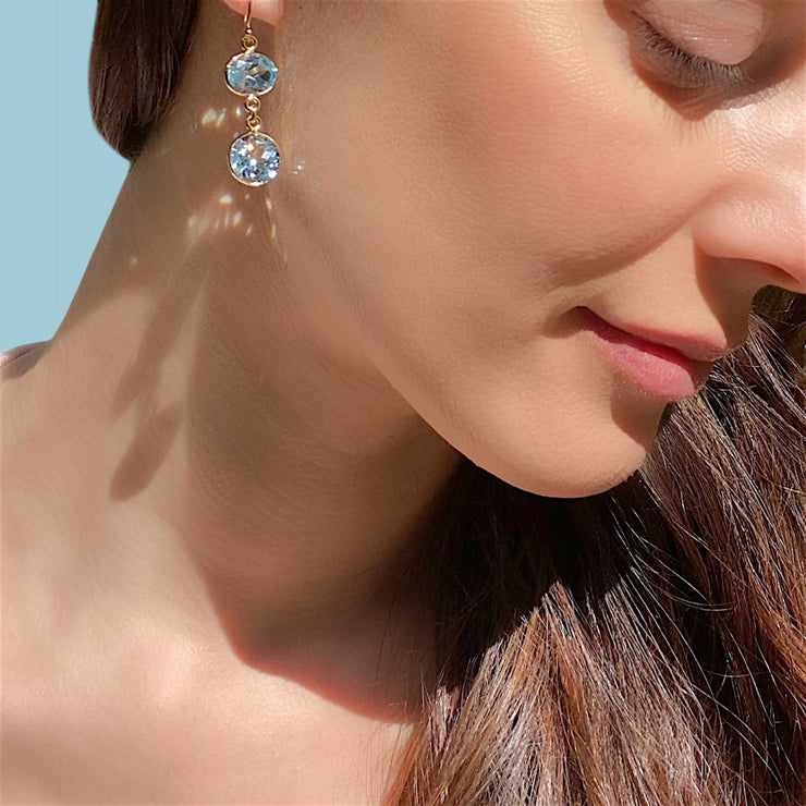 New! Bezel Double Dangles-Sky Blue Topaz