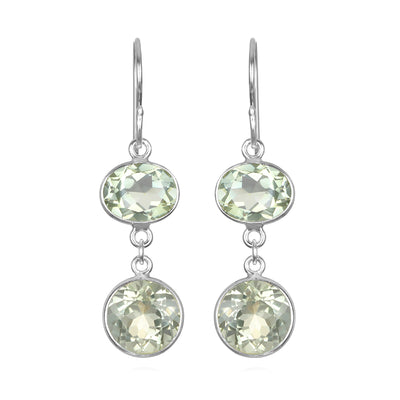 Bezel Double Dangles-Green Amethyst