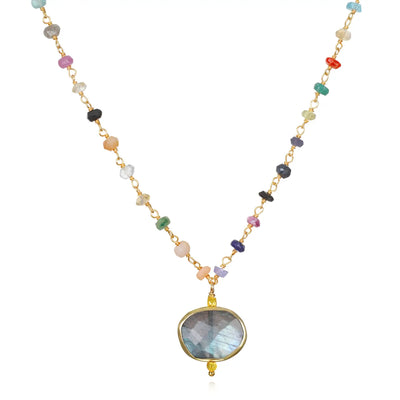 New! Bezel Charm Rainbow Necklace-Labradorite