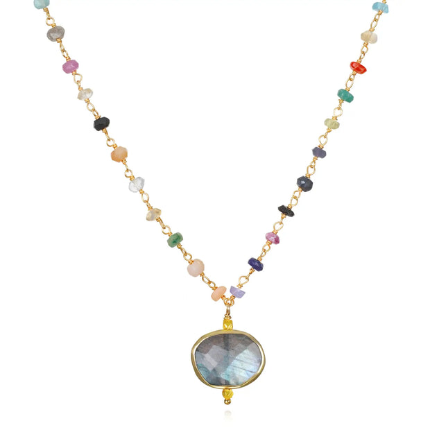 New! Bezel Charm Rainbow Necklace-Labradorite