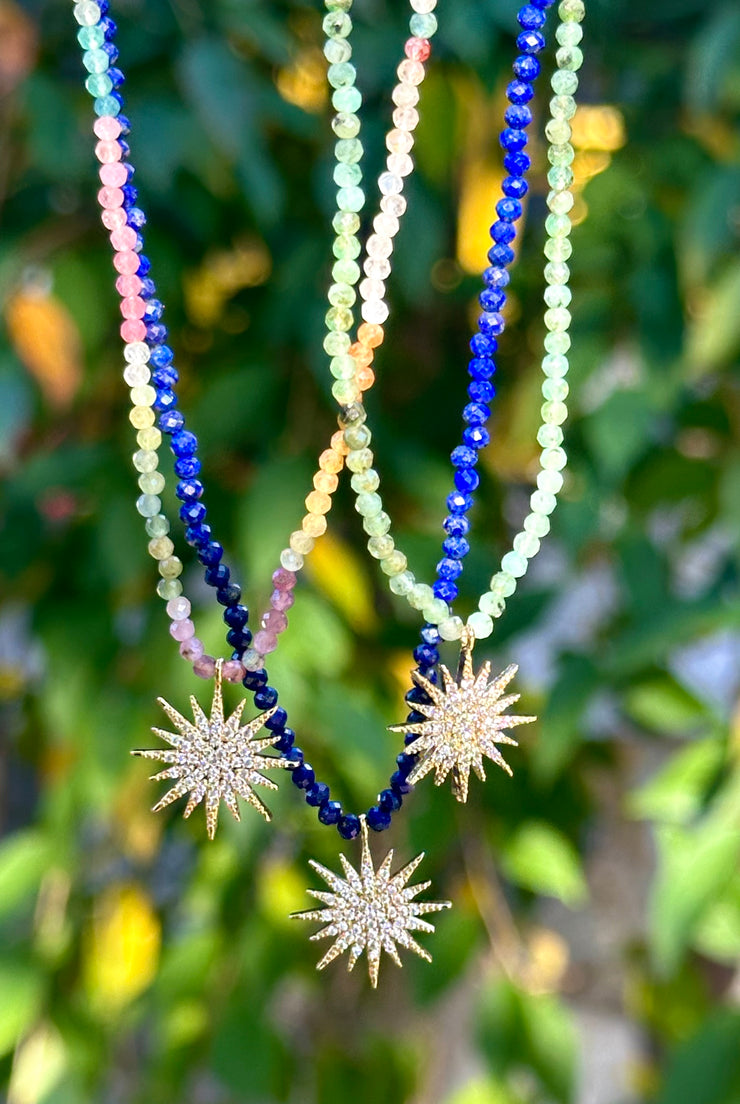 New! Gemstone Sunburst Rainbow Necklace - Watermelon Tourmaline