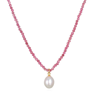 New!  Pearl Choker-Pink Tourmaline