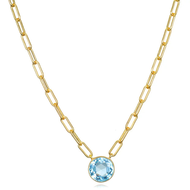 New! Grand Gemstone Paperclip Necklace-Sky Blue Topaz