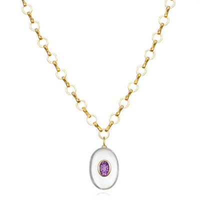 New!  Quartz & Amethyst Petite Loop Oval Necklace
