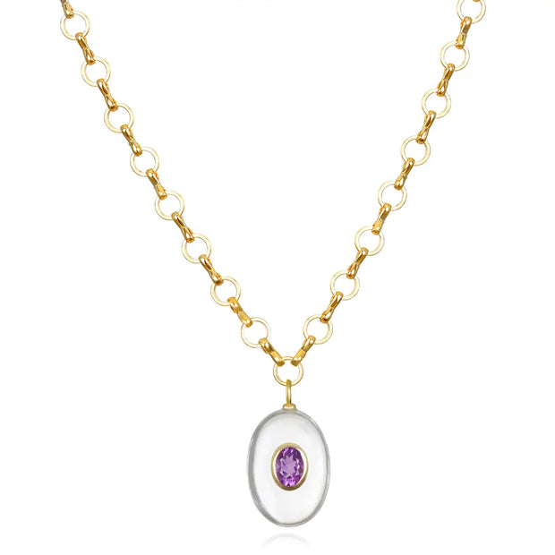 New!  Quartz & Amethyst Petite Loop Oval Necklace