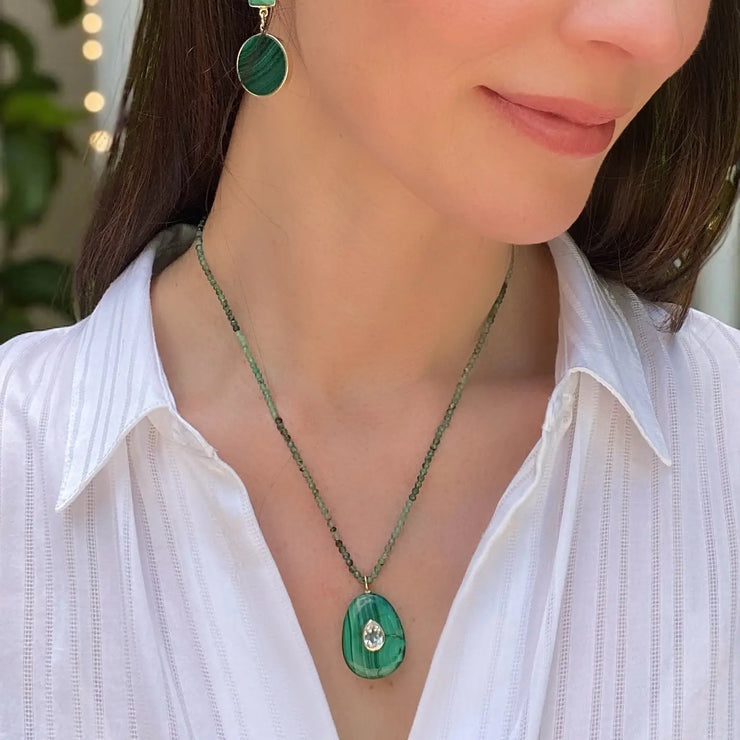 New!  Emerald, Malachite & Topaz Necklace