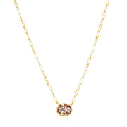 New! Gem Drop Bezel Paperclip Necklace-Smoky Quartz