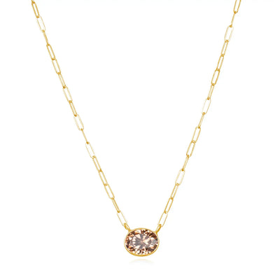 New! Gem Drop Bezel Paperclip Necklace-Smoky Quartz