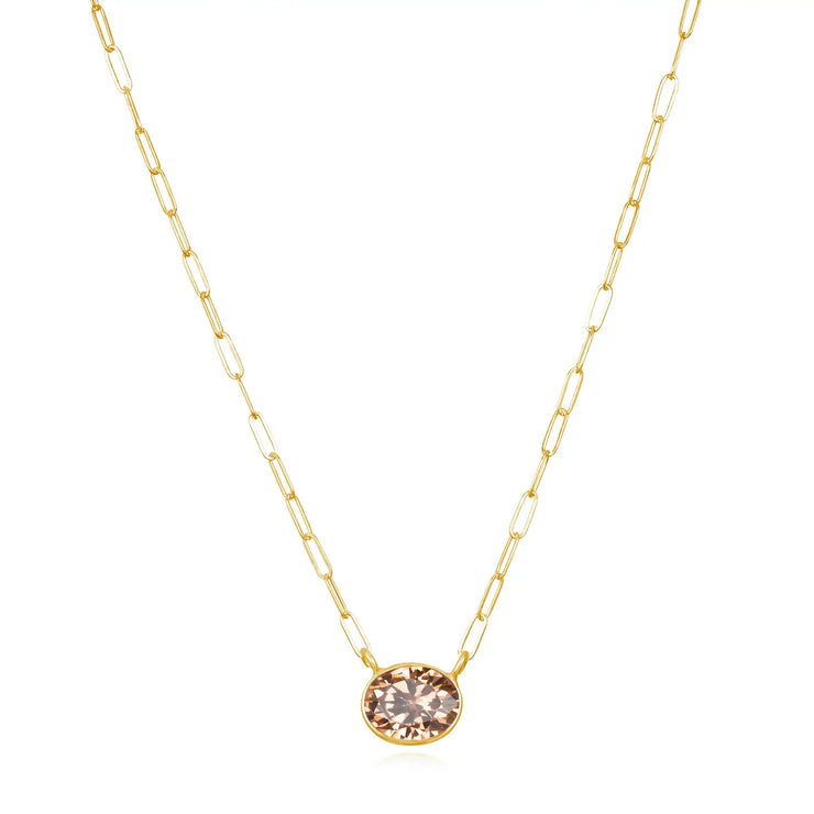 New! Gem Drop Bezel Paperclip Necklace-Smoky Quartz
