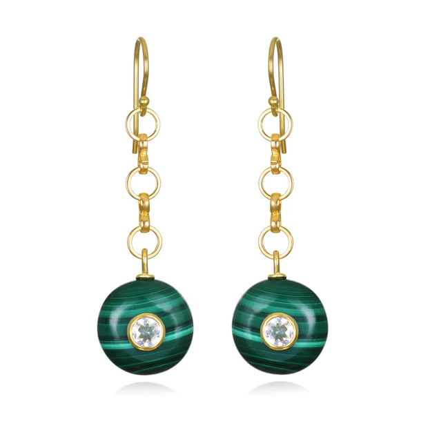 New! Double Gemstone Dangles-Malachite & Topaz