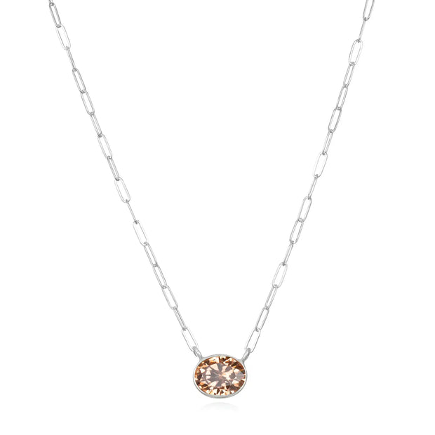 New! Gem Drop Bezel Paperclip Necklace-Smoky Quartz