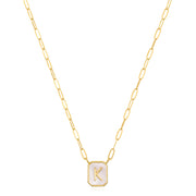 New! Mother of Pearl Paperclip Initial Necklace