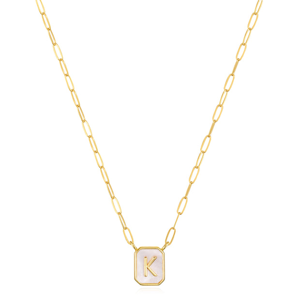 New! Mother of Pearl Paperclip Initial Necklace