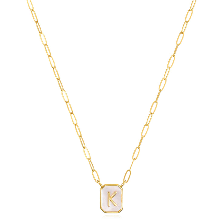 New! Mother of Pearl Paperclip Initial Necklace