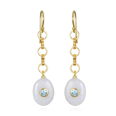 New! Double Gemstone Oval Dangles-Rainbow Moonstone