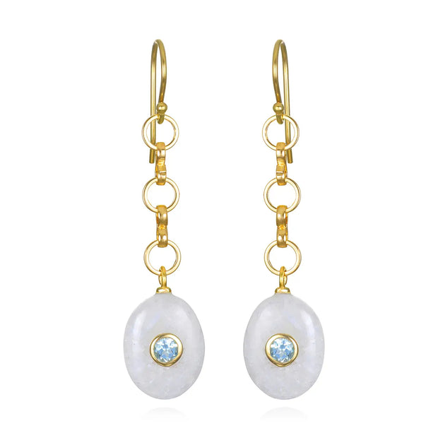 New! Double Gemstone Oval Dangles-Rainbow Moonstone