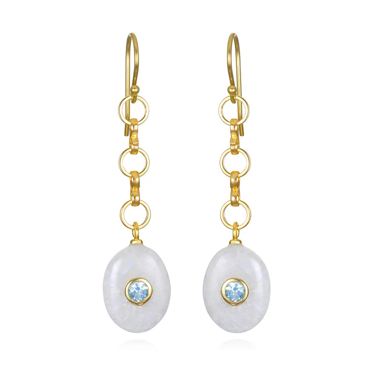 New! Double Gemstone Oval Dangles-Rainbow Moonstone