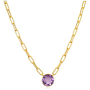 New! Grand Gemstone Paperclip Necklace-Amethyst