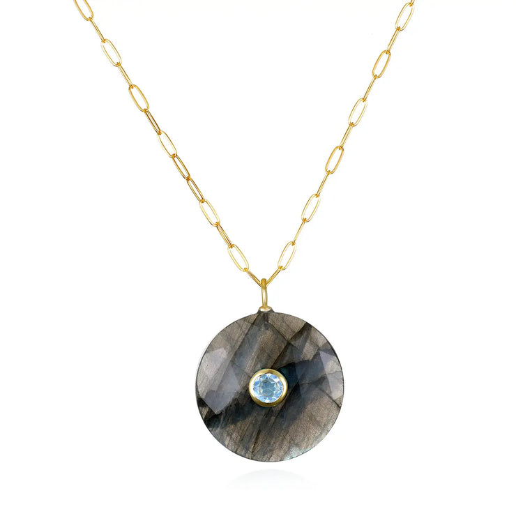 New!  Labradorite & Topaz Statement Coin Paperclip Necklace