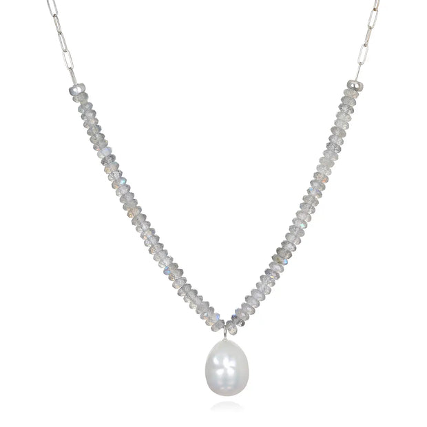 Beaded Paperclip Necklace-Labradorite & Pearl