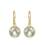 New! Bezeled Round Gem Drop Dangle-Green Amethyst